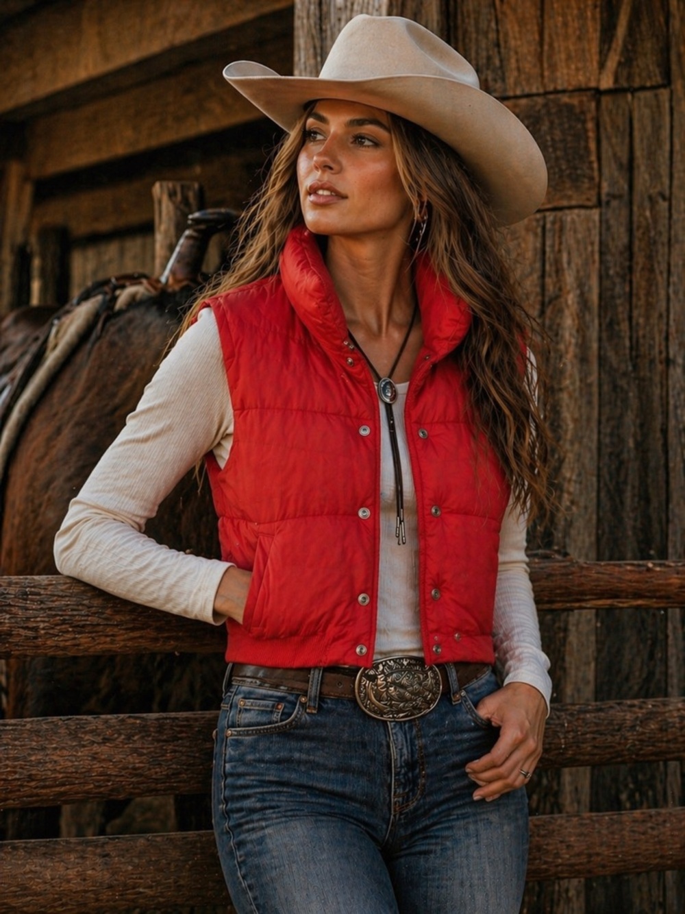 VTG Cropped Red Puffer Vest Size S Western Ski - Picture 1 of 7
